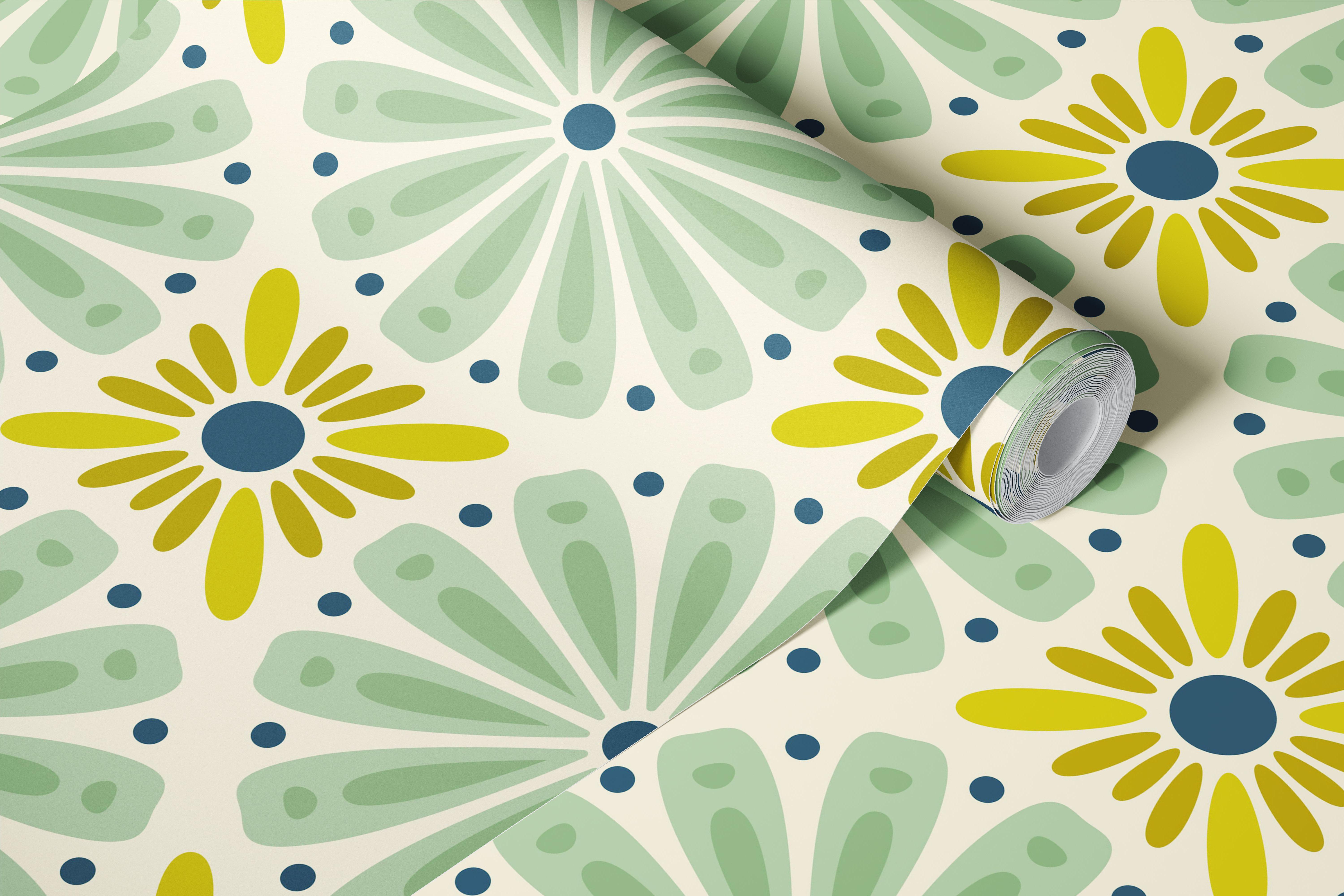 Papier peint Sunburst Floral Magic in Green dans une pièce