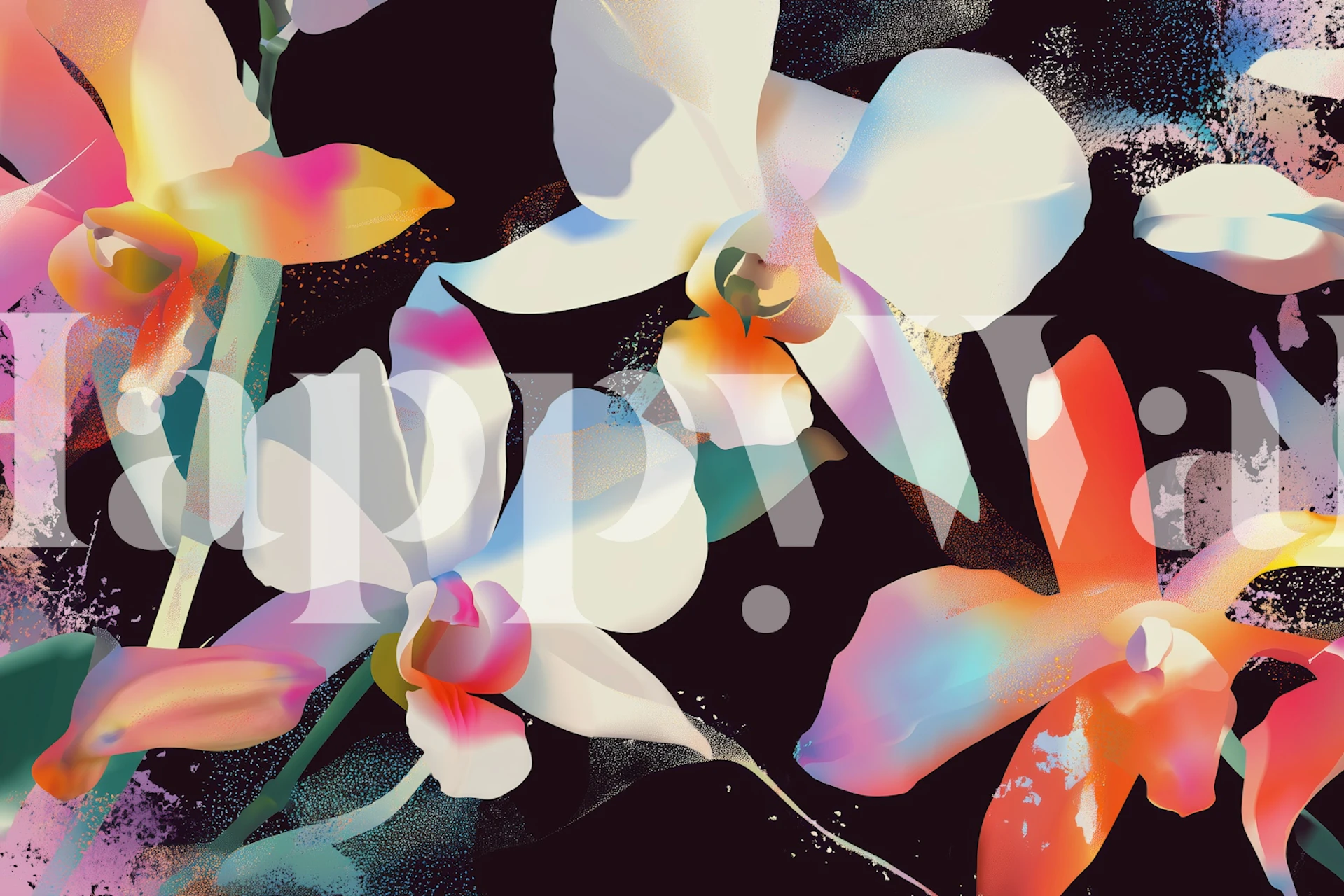 Vibrant orchid bloom wallpaper in a room
