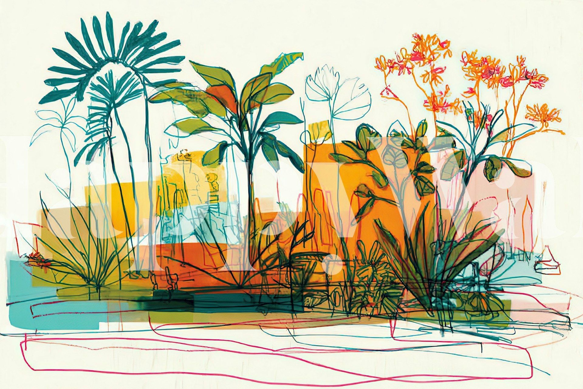 Village in the Jungle wallpaper in a room