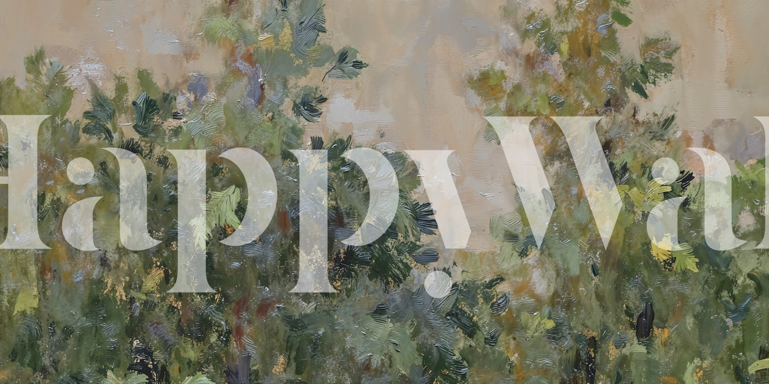 Textured green trees and foliage on beige backdrop wallpaper