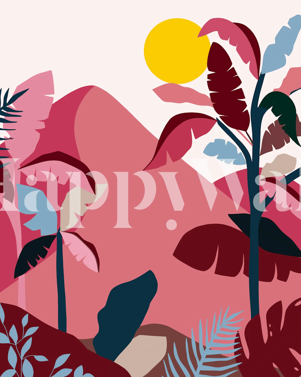 Tropical Sundowner wallpaper displayed in a room