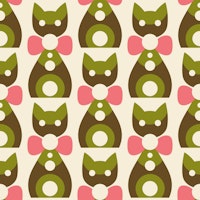 Geometric Kitty Charm - Green Pink tapete