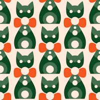 Geometric Kitty Charm - Green Orange tapete