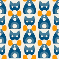 Geometric Kitty Charm - Blue Yellow tapete