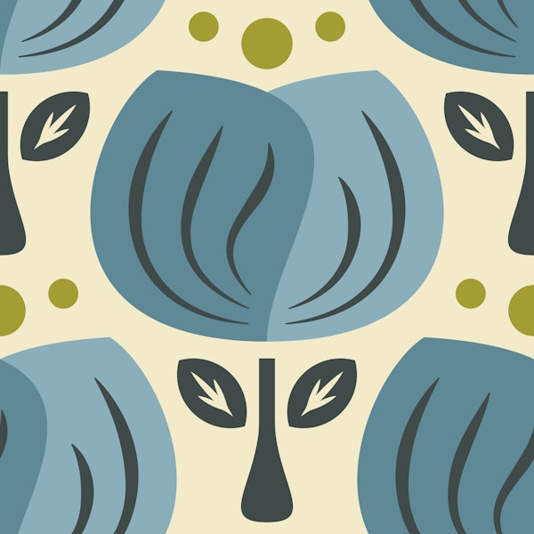 Retro Tulip Elegance in Blue - L