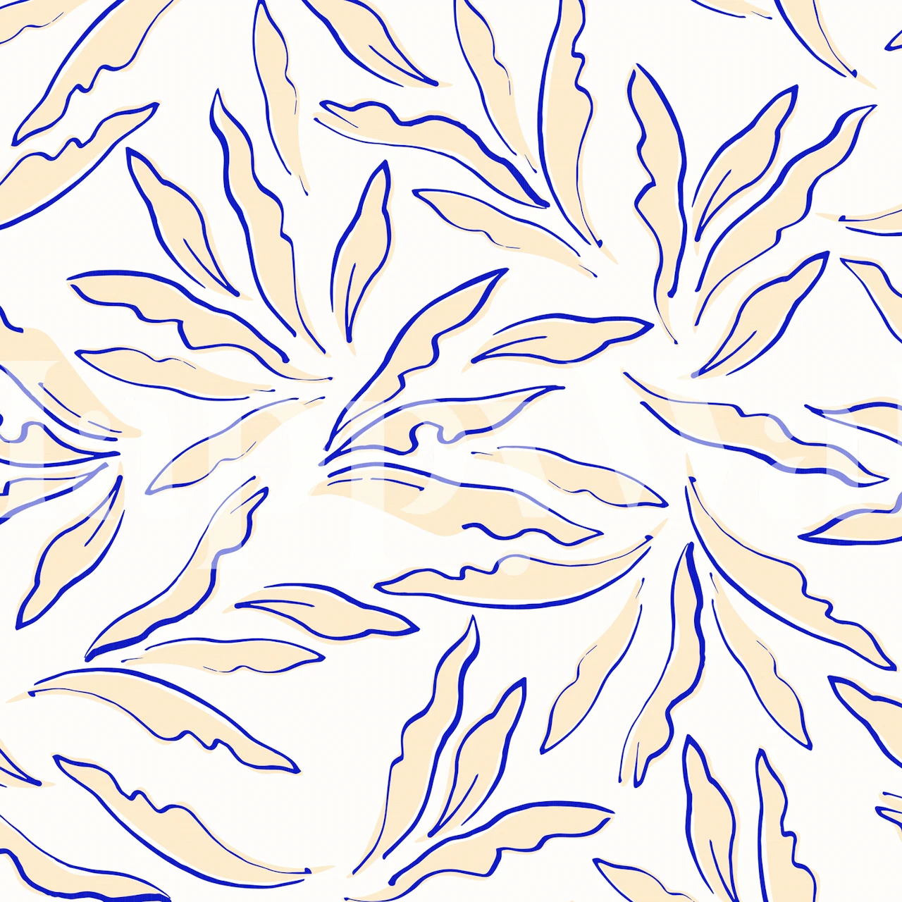 Tropical leaves in blue and beige colors on white background wallpaper