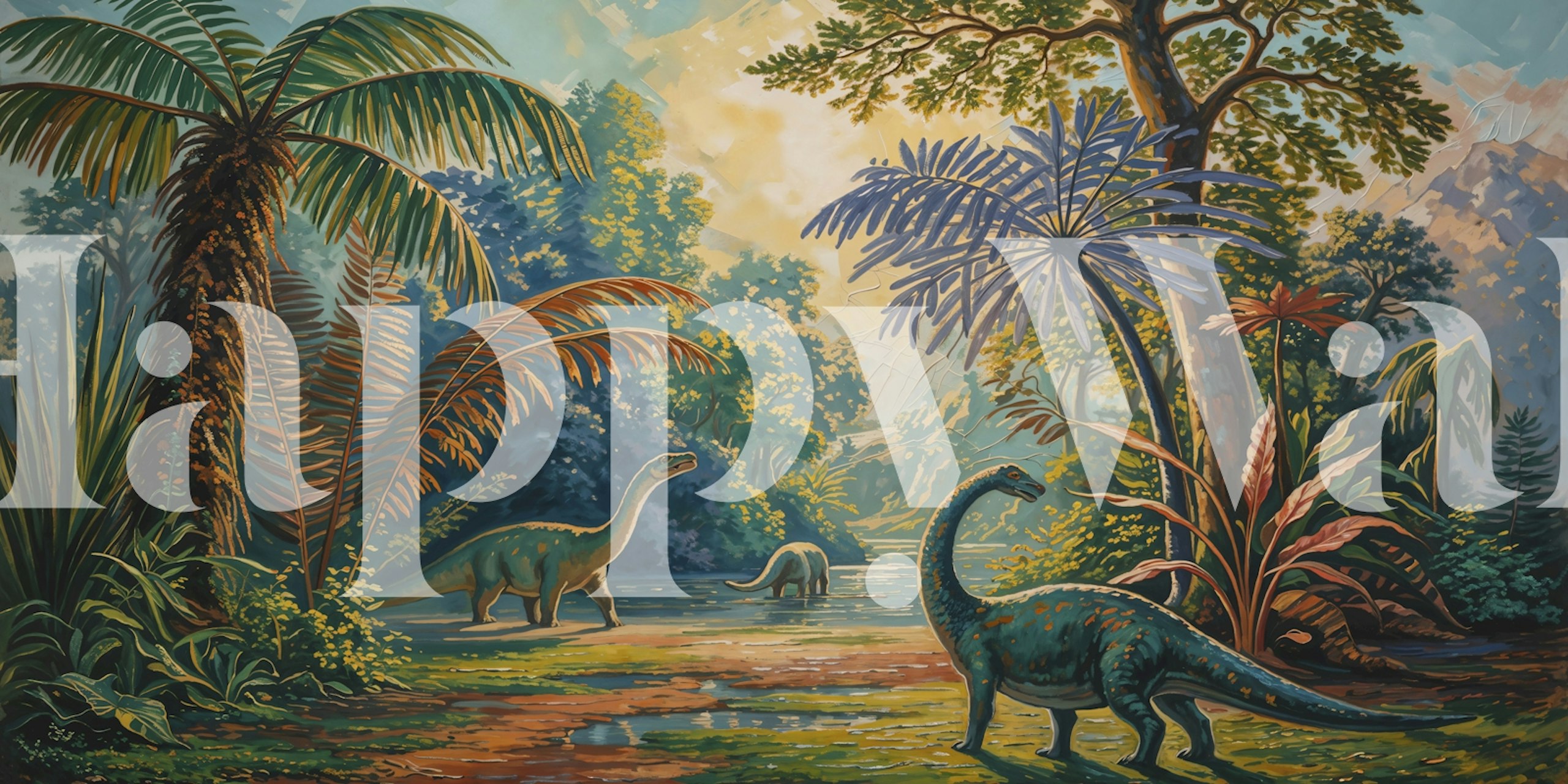 Papel pintado Dino Jungle Oasis en una habitación