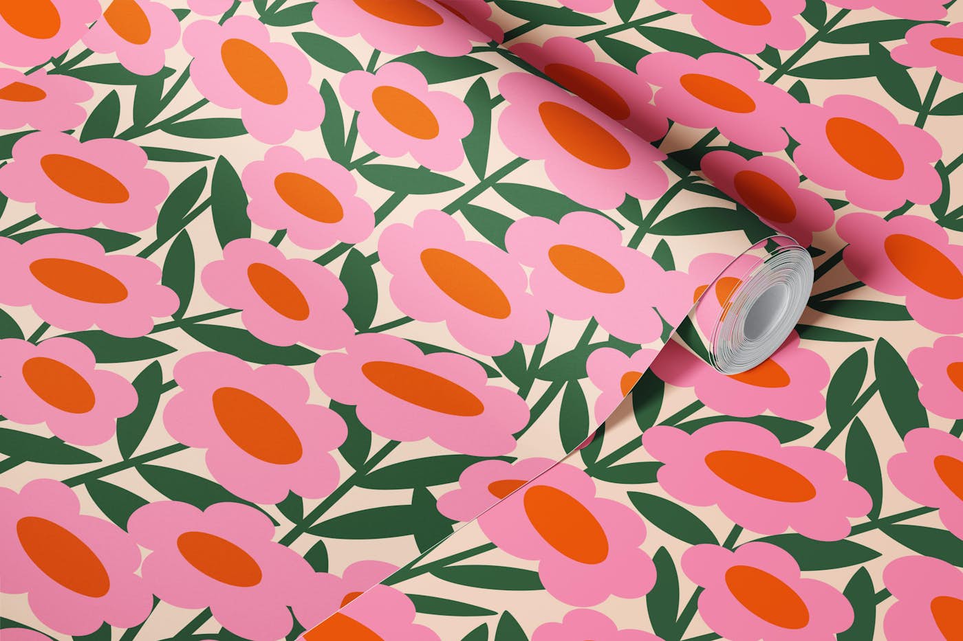 Happy Flowers in Pink wallpaper roll