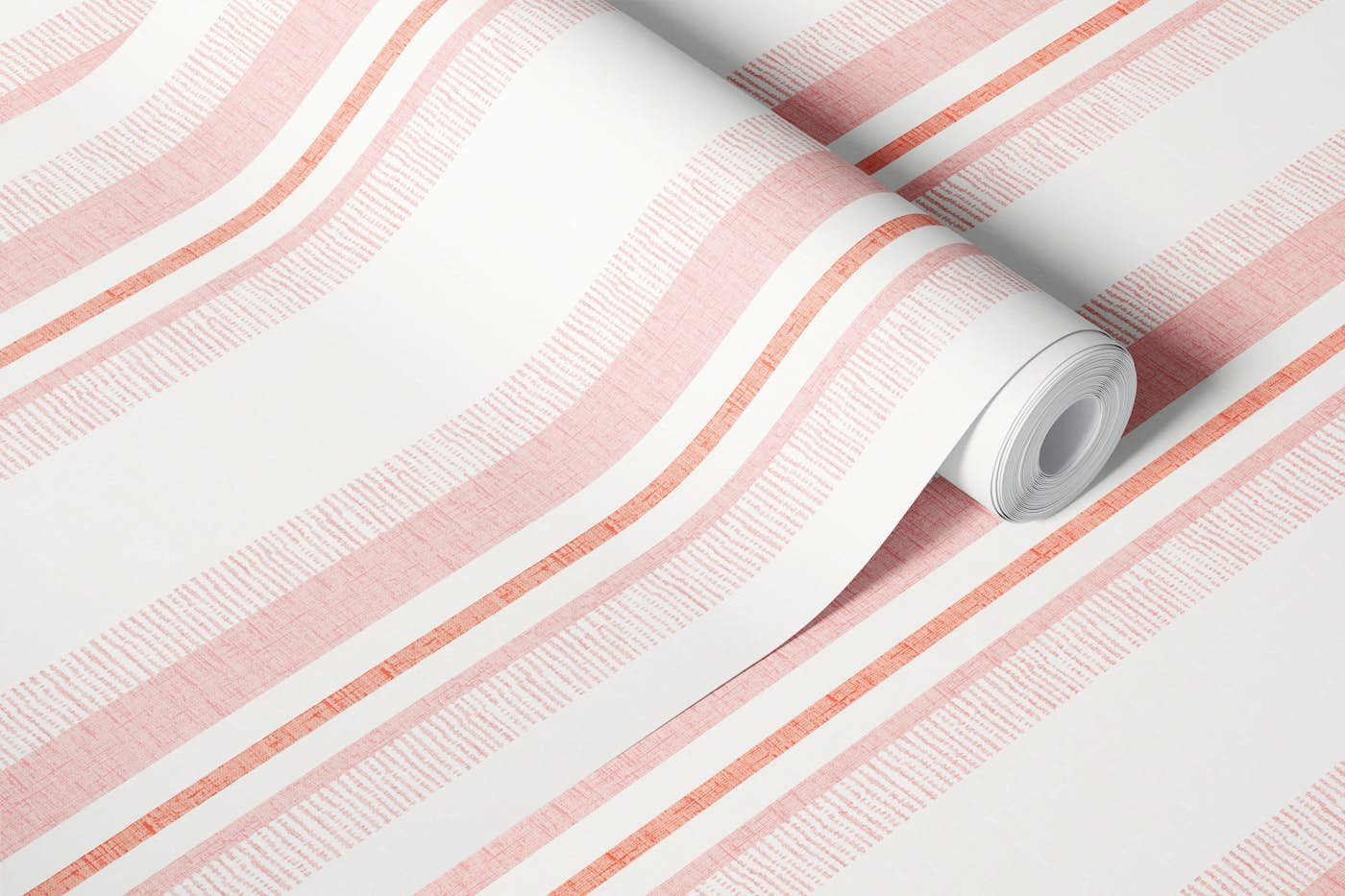 Warm Coral Ticking wallpaper roll