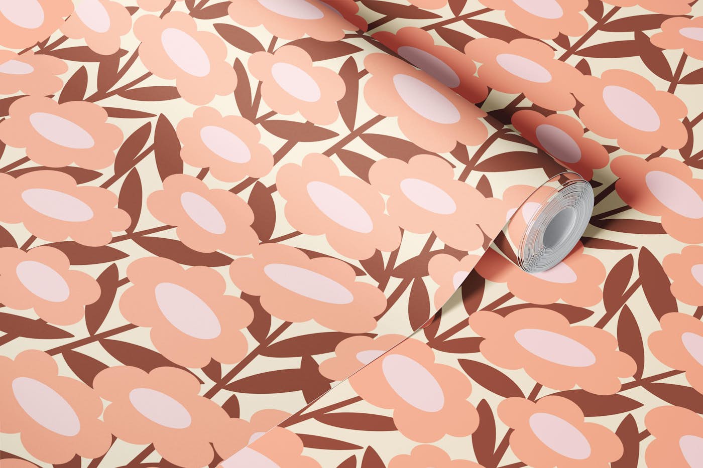 Happy Flowers in Warm Tones wallpaper roll