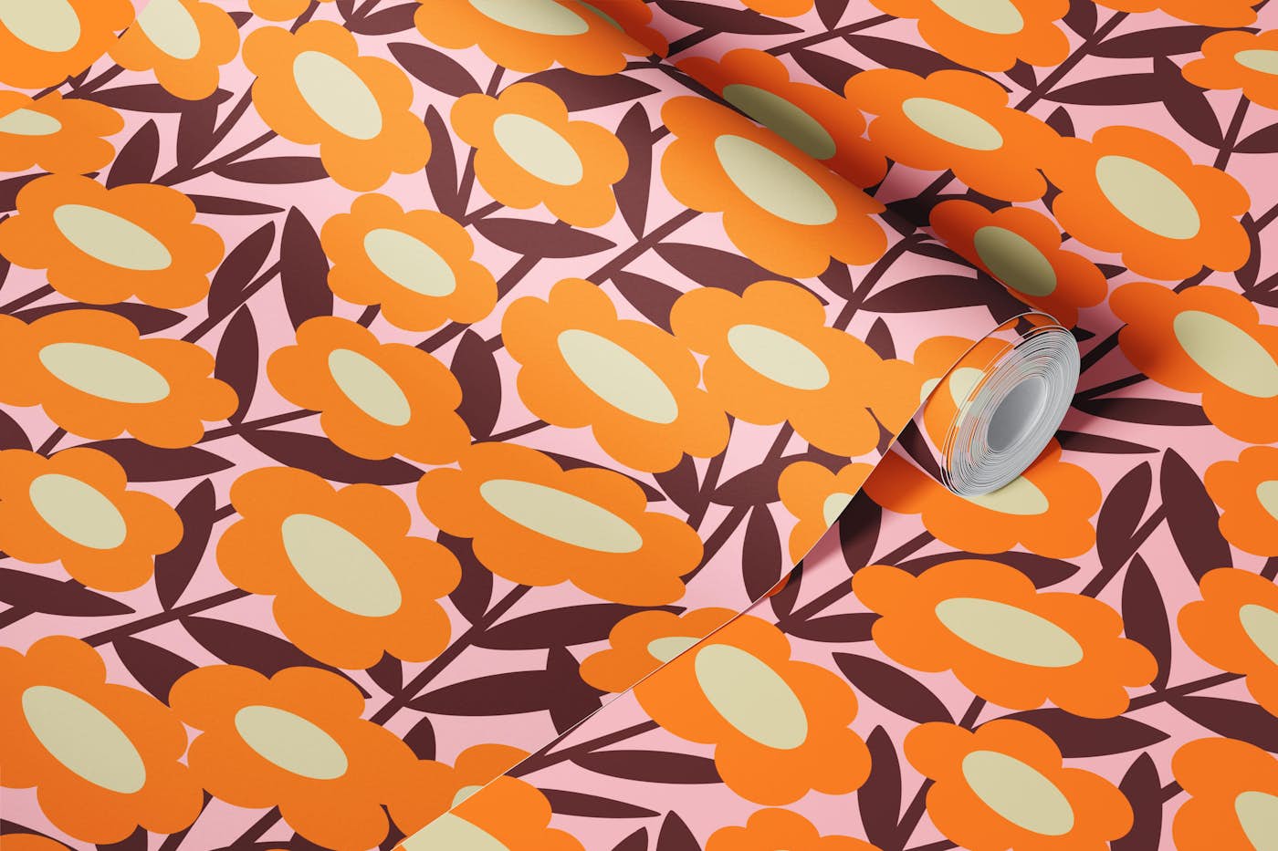 Happy Flowers in Orange wallpaper roll