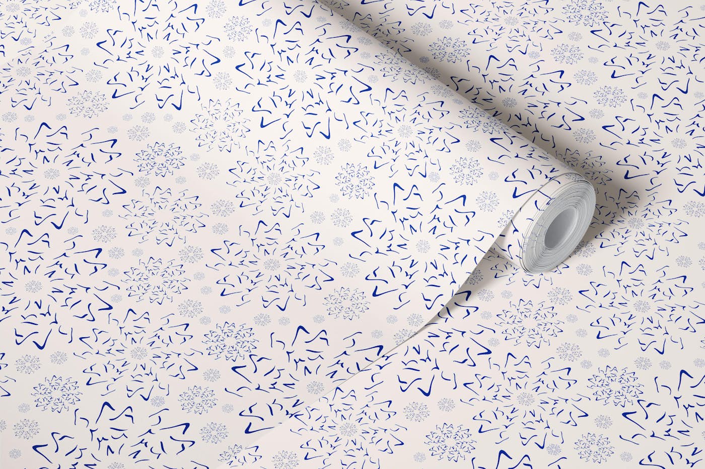 Nordic Snowflake Stars | Dark Blue on Cream wallpaper roll
