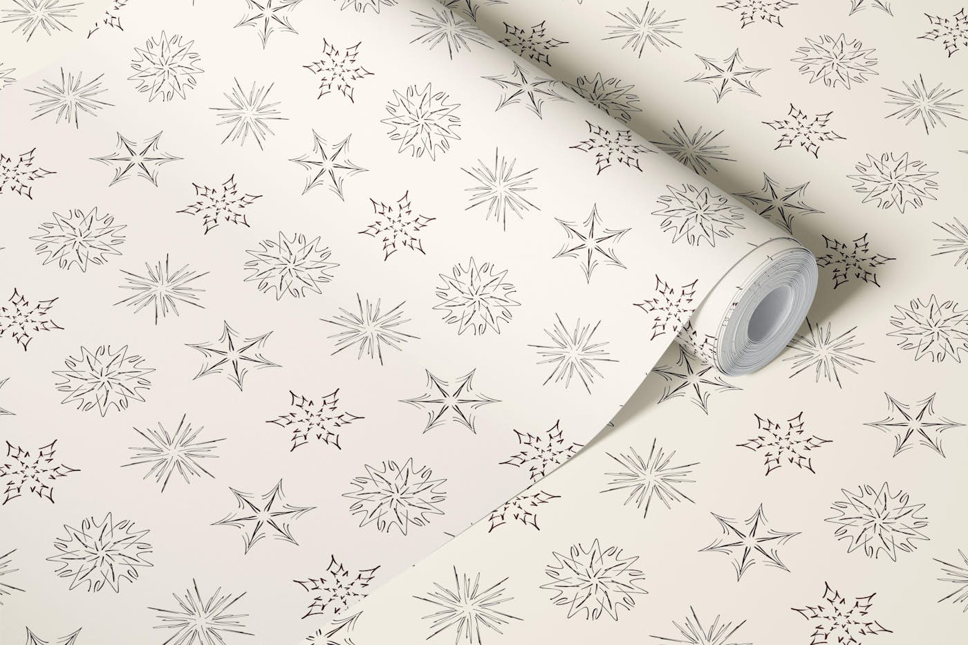 Nordic Stars & Snowflakes on Cream wallpaper roll