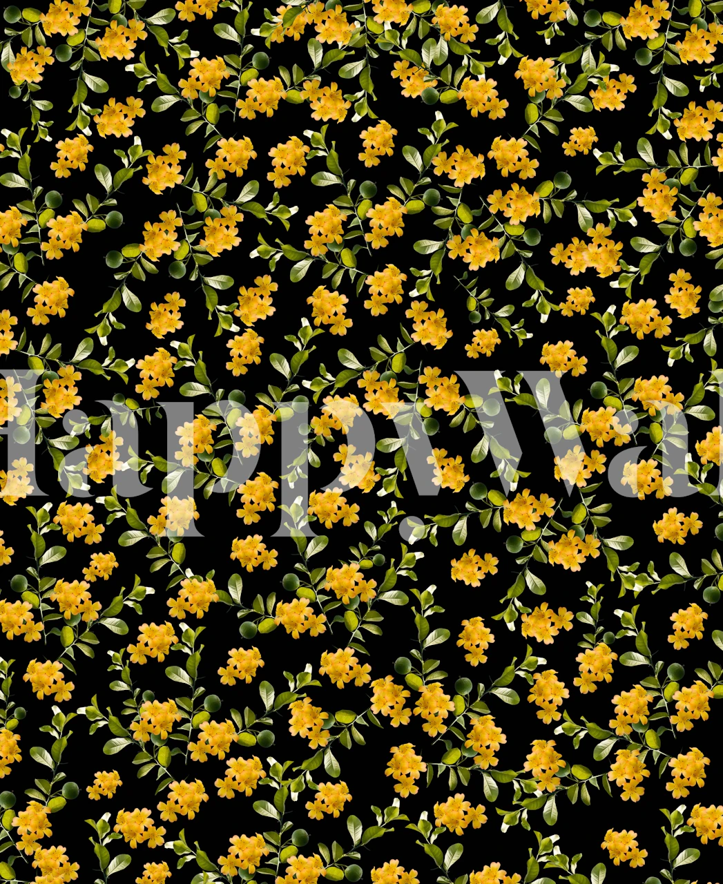 Cheerful yellow flowers with green leaves pattern wall mural