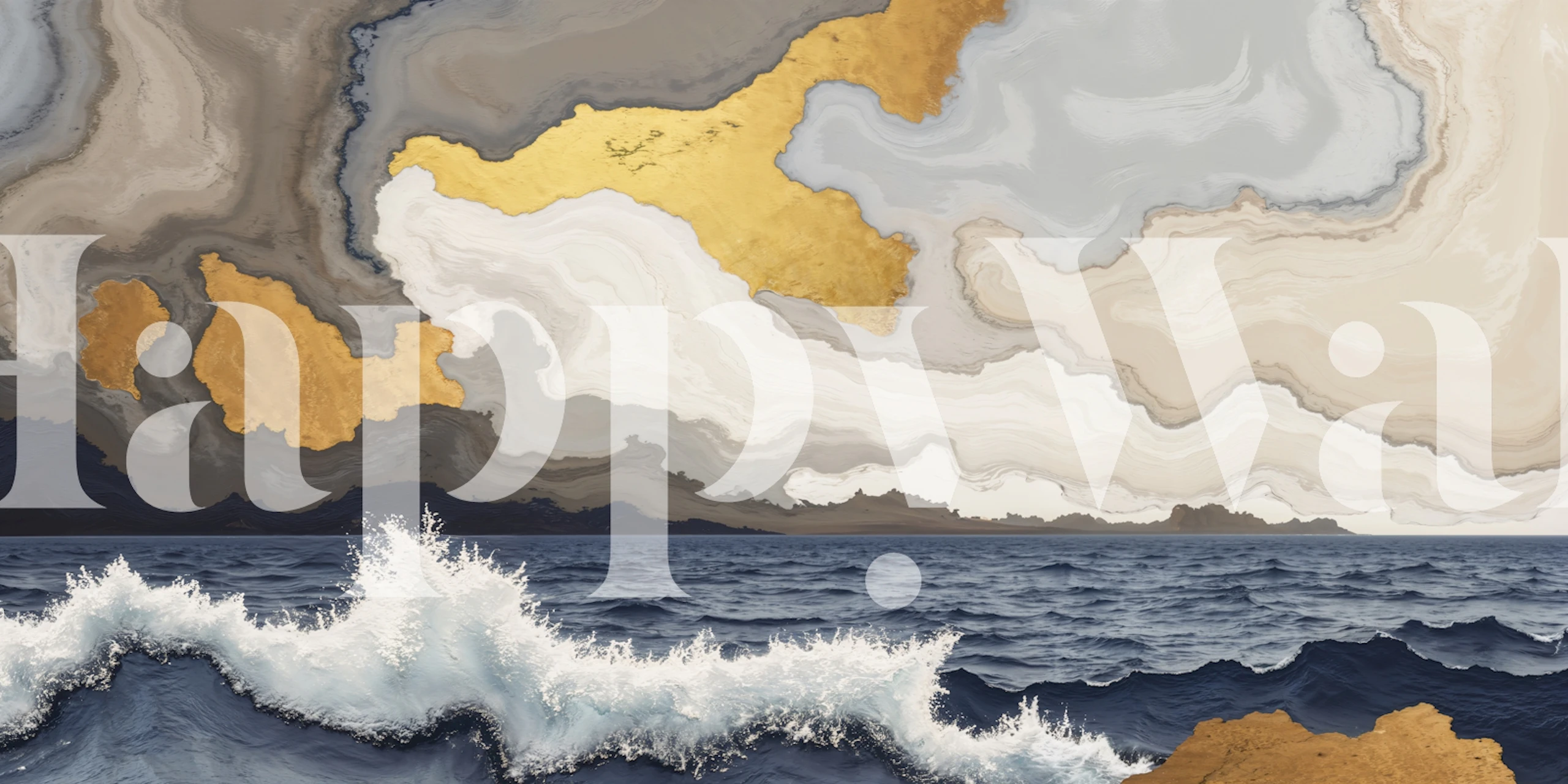 Ocean Meets Marble Waves wallpaper in a room