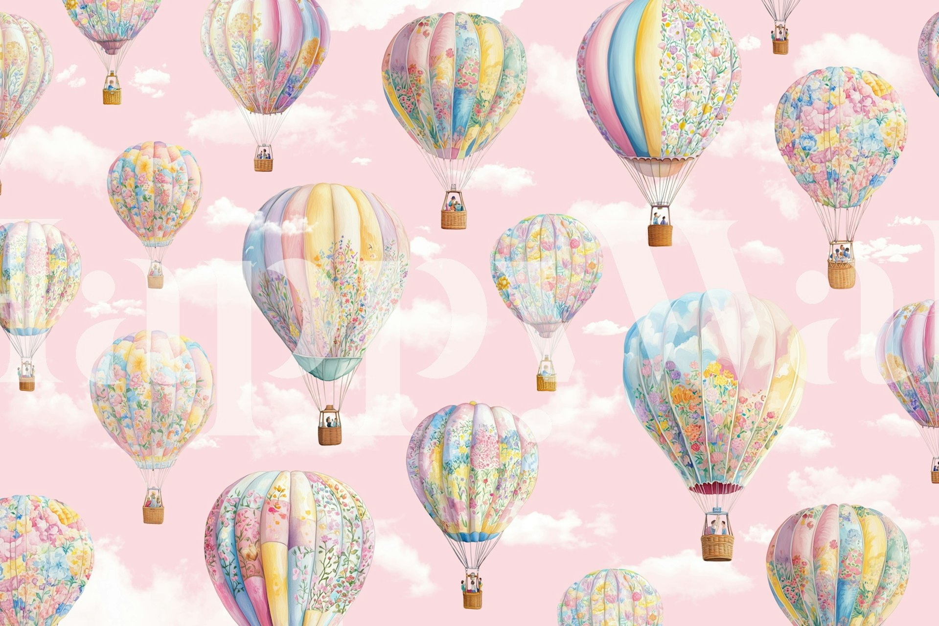 Colorful hot air balloons against a pink sky wallpaper