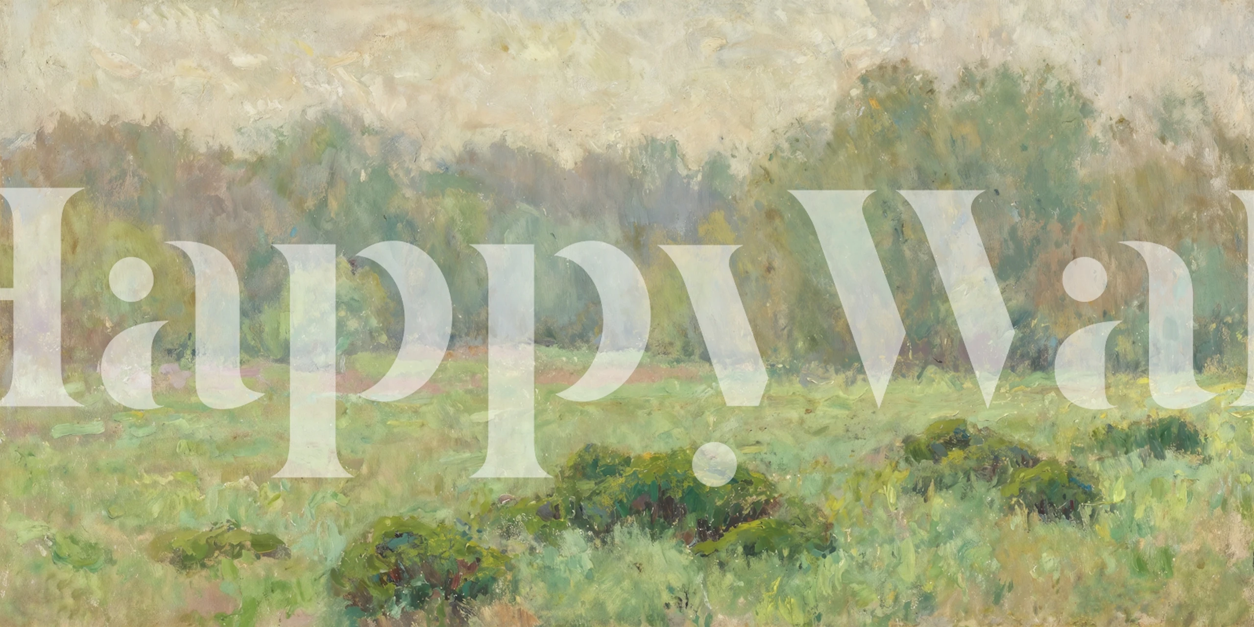 Soft green landscape with trees under a light sky wallpaper