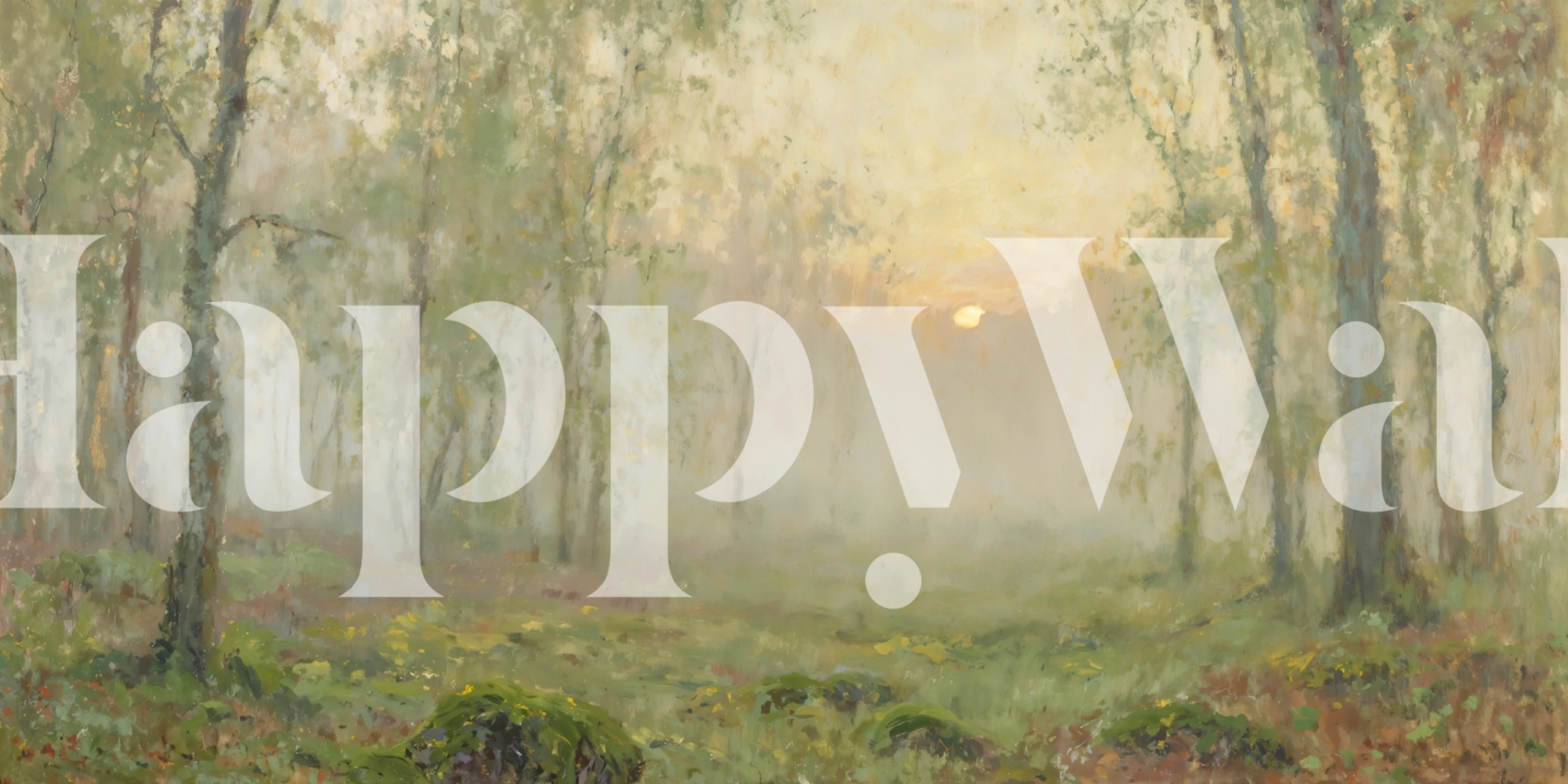 Misty forest at sunrise Tapete in einem Raum