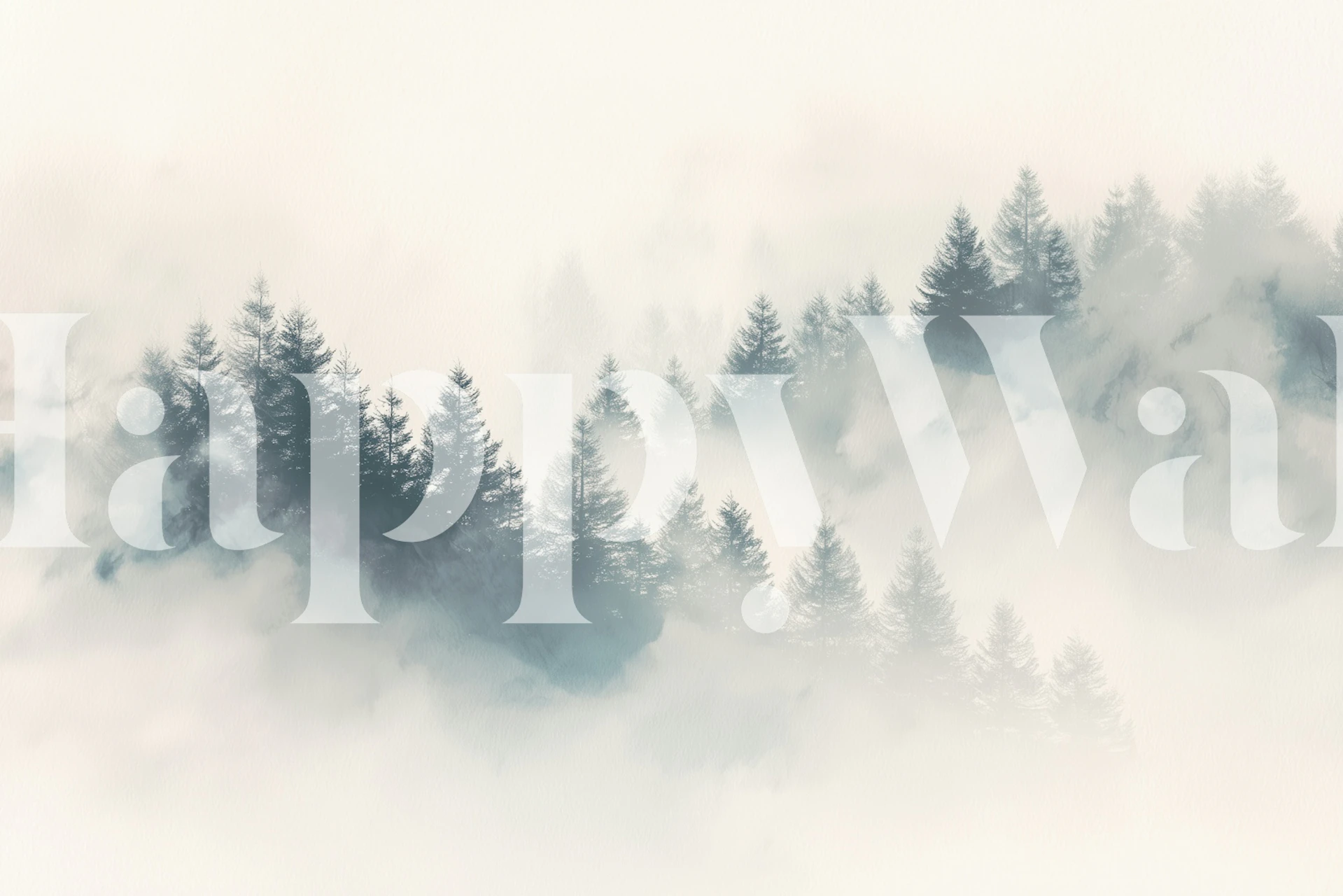 Foggy tree silhouette in shades of blue and gray wallpaper