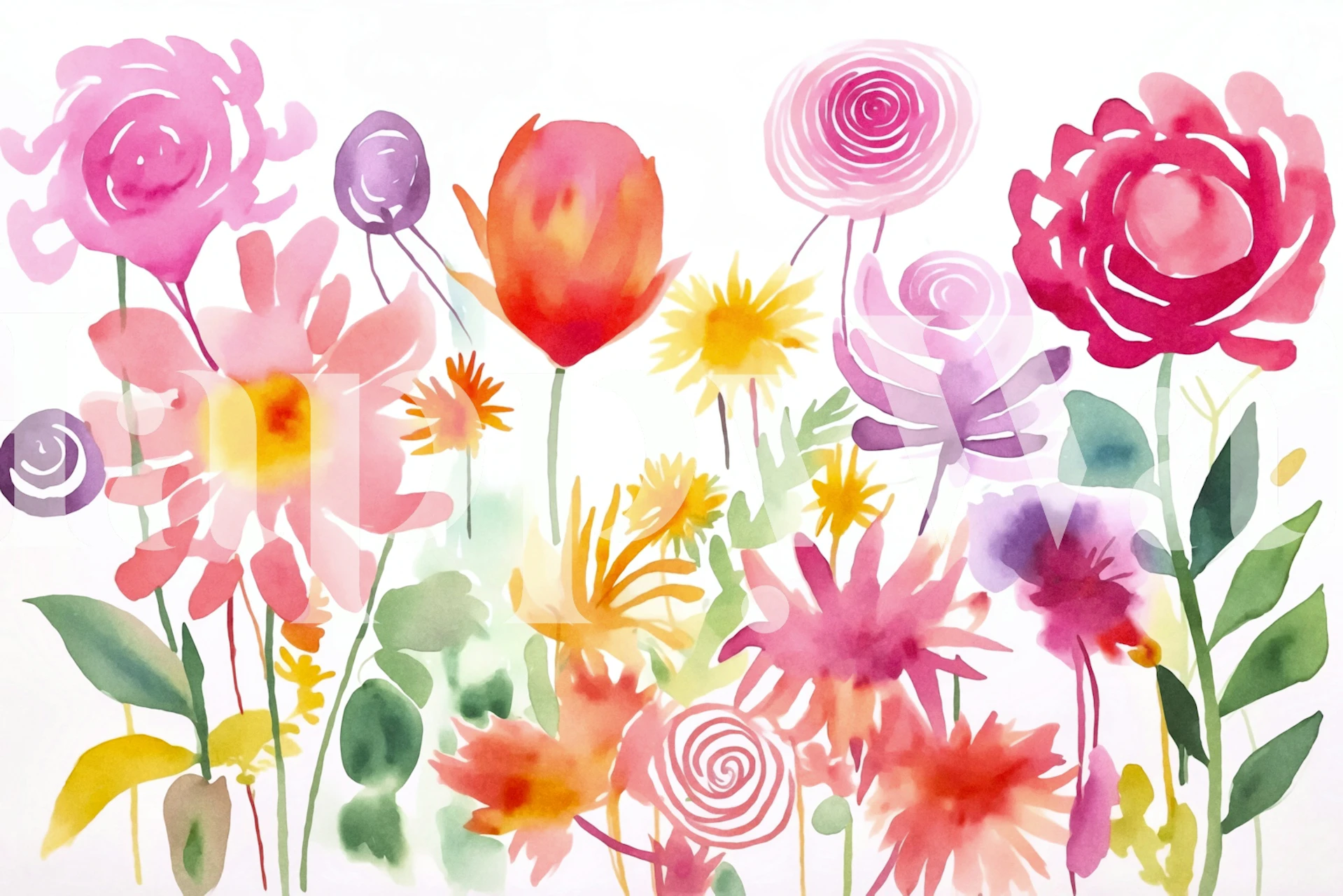 Colorful watercolor flowers in pinks and yellows wallpaper