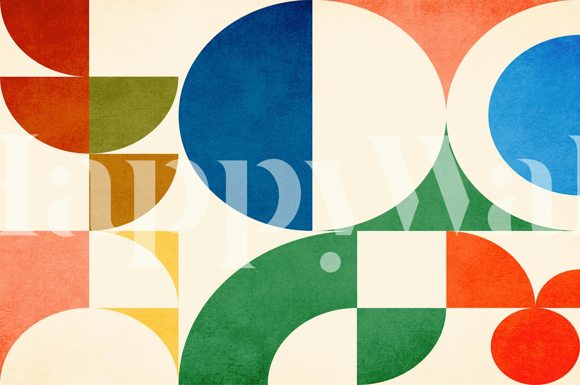 Colorful geometric shapes in blue, green, red, and yellow wallpaper