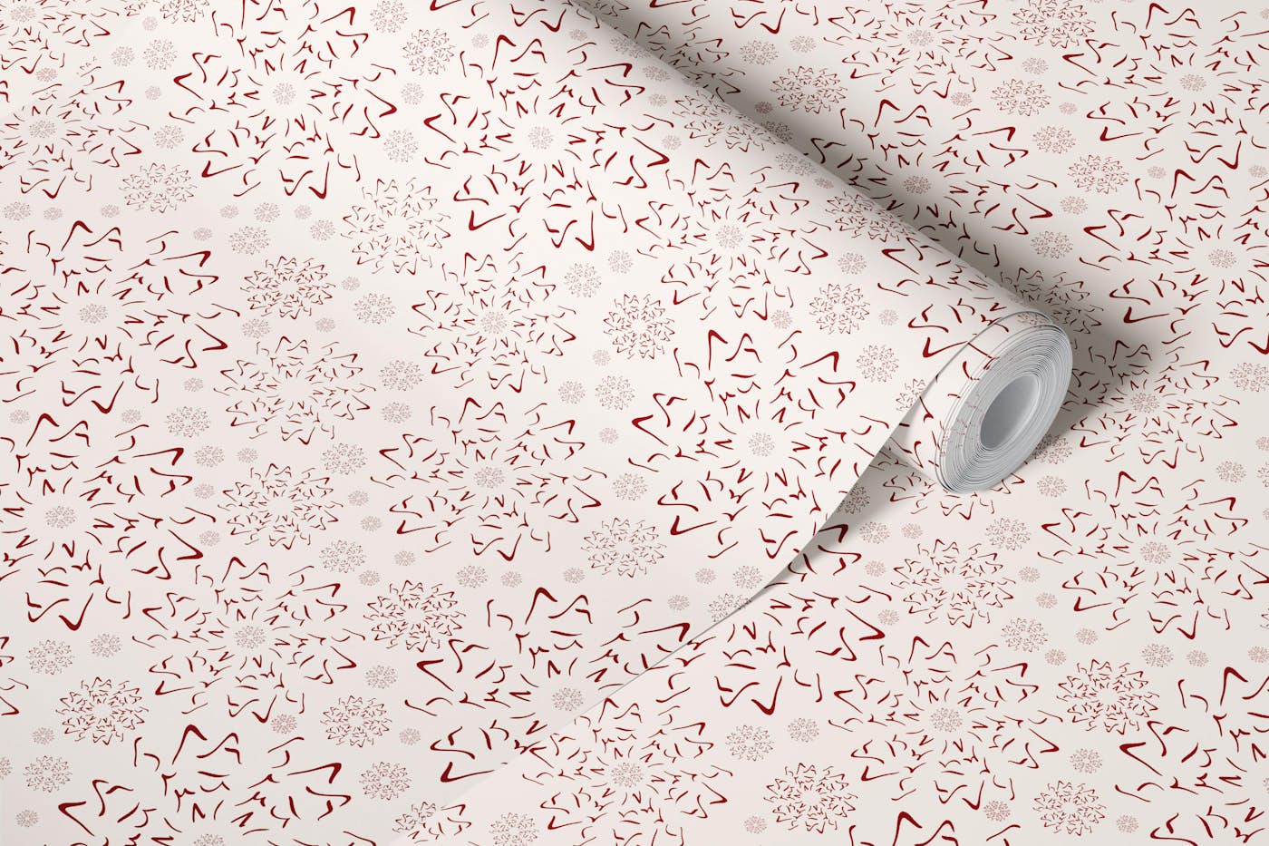 Nordic Snowflake Stars | Dark Red on Cream wallpaper roll