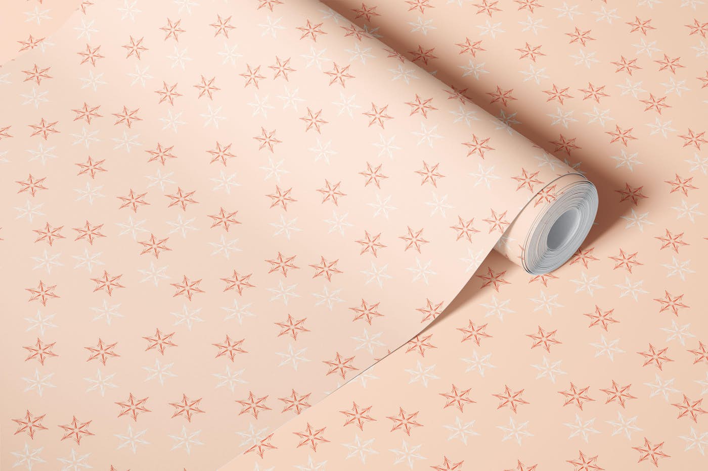 Scattered Stars | Pale Peach Coral wallpaper roll
