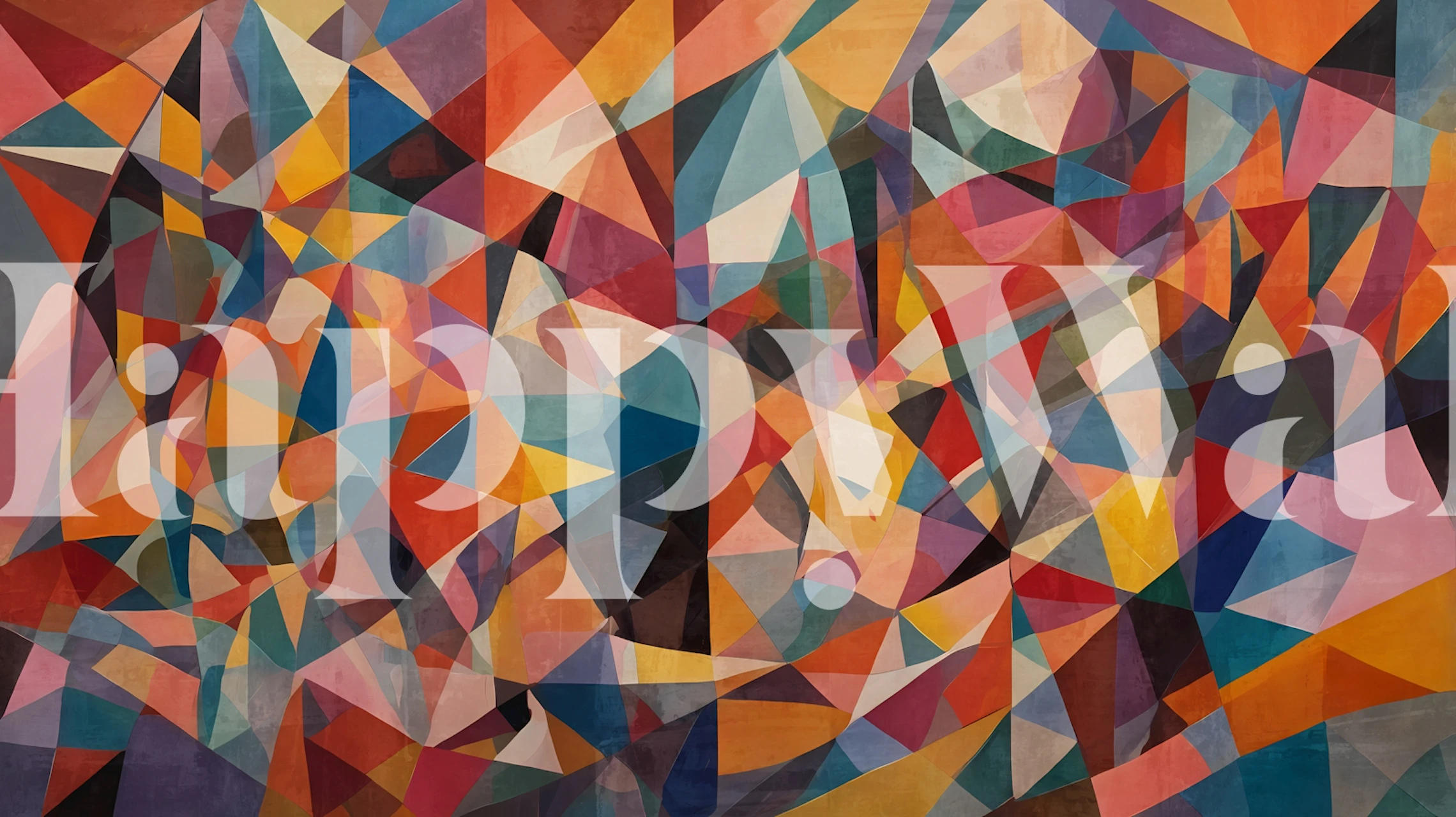 Farverig geometrisk tapet i et rum