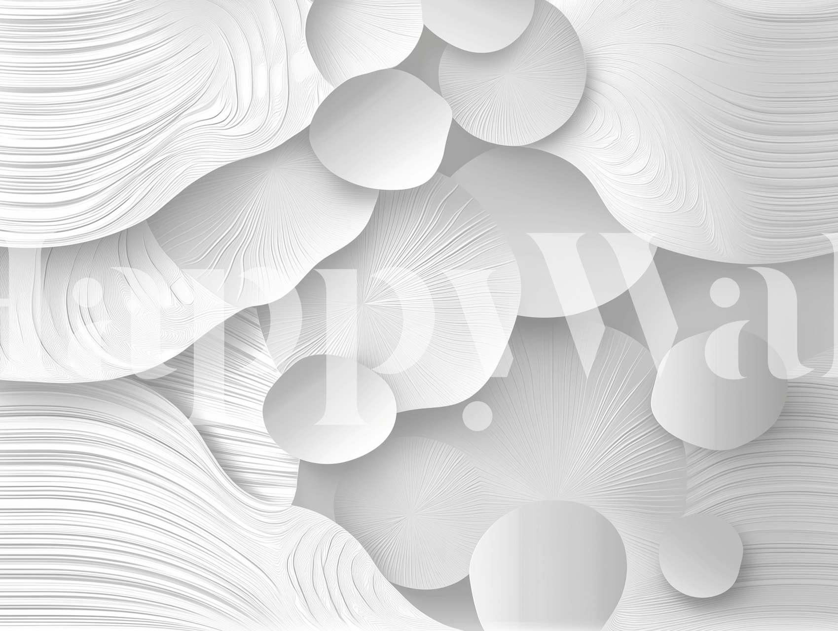 Abstract textured white wallpaper with wave patterns and circular shapes