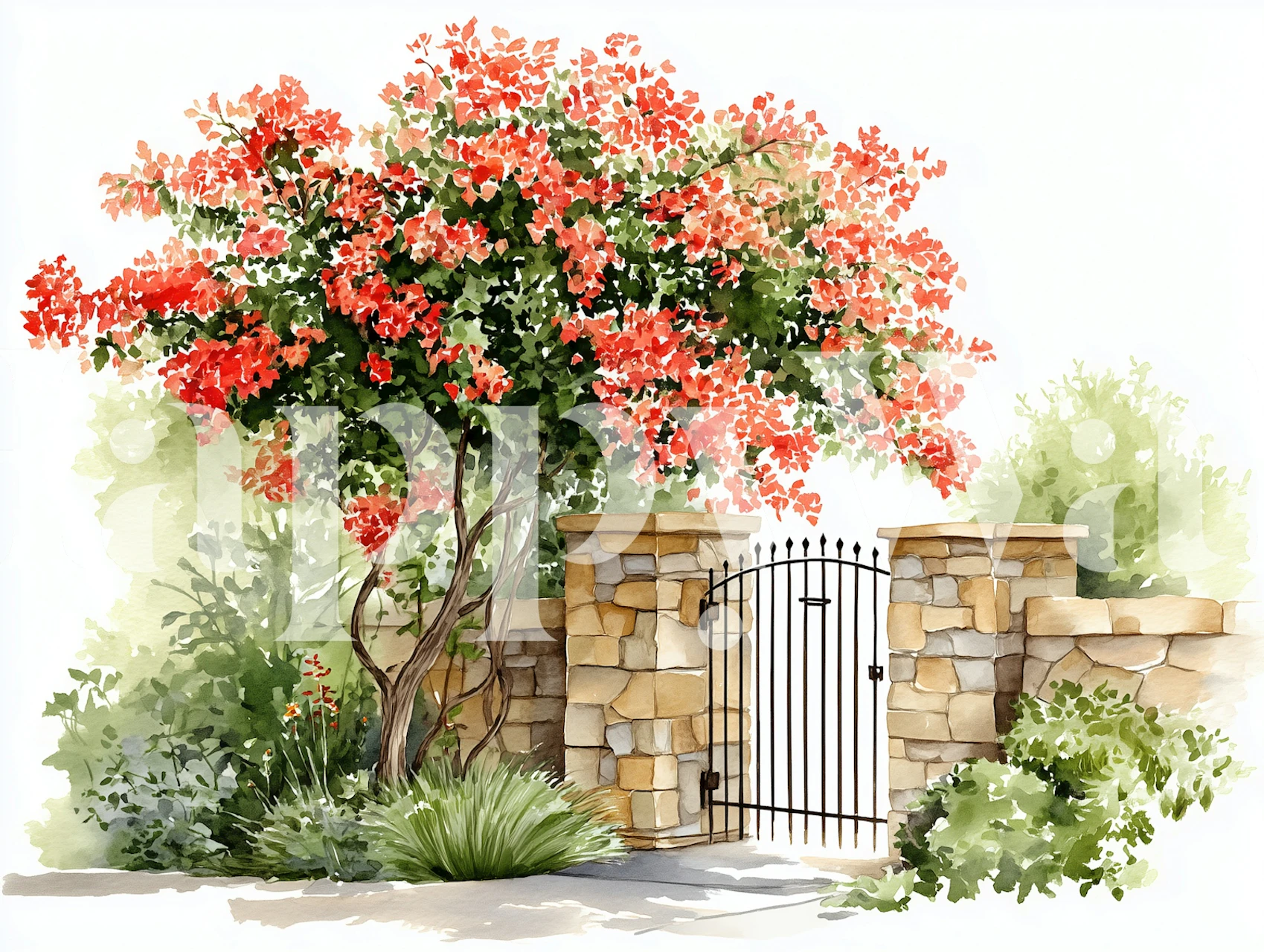 Papel de parede Mediterranean Garden Gate em um ambiente
