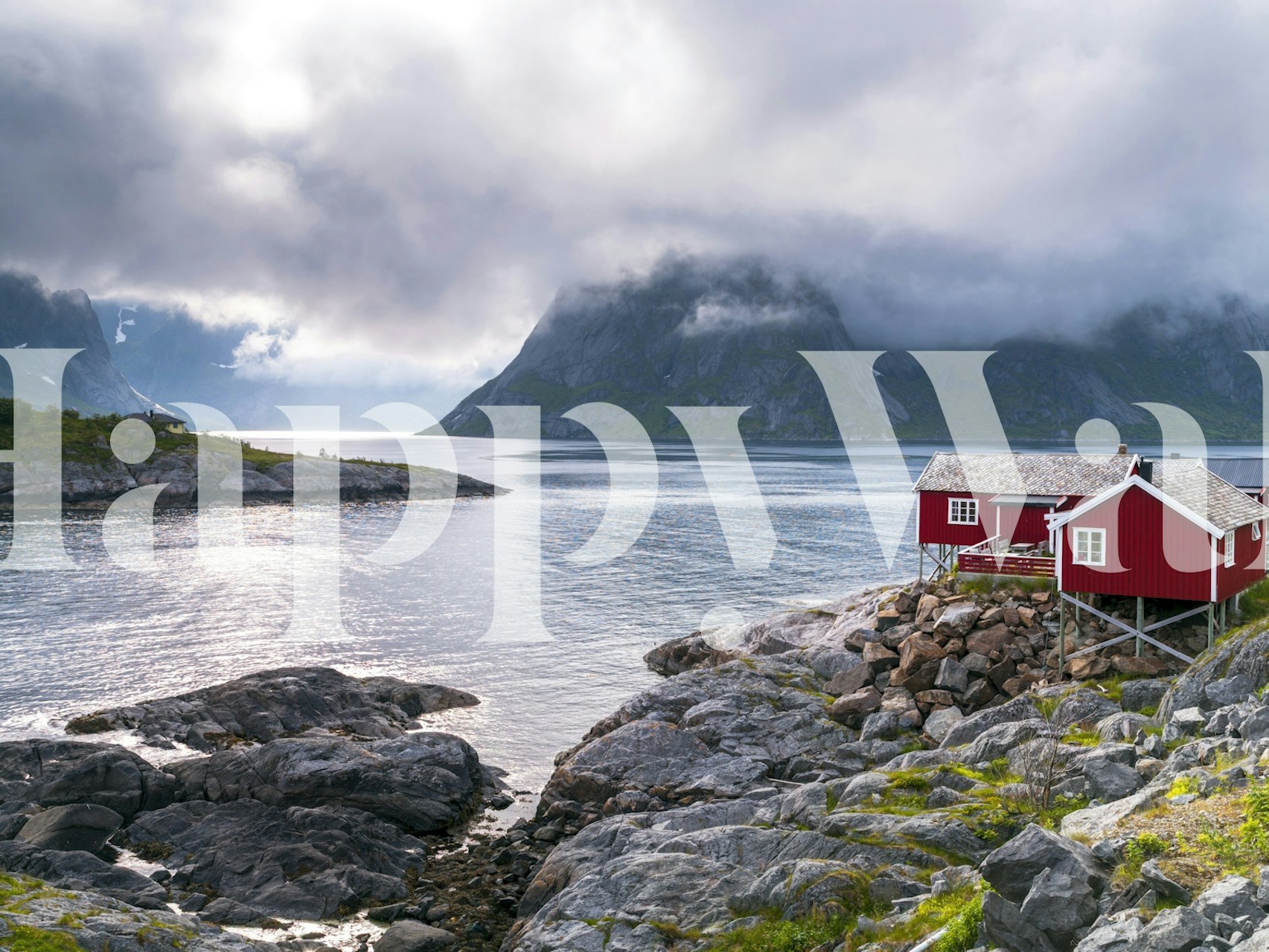 Norwegian fjord wallpaper in a room setting