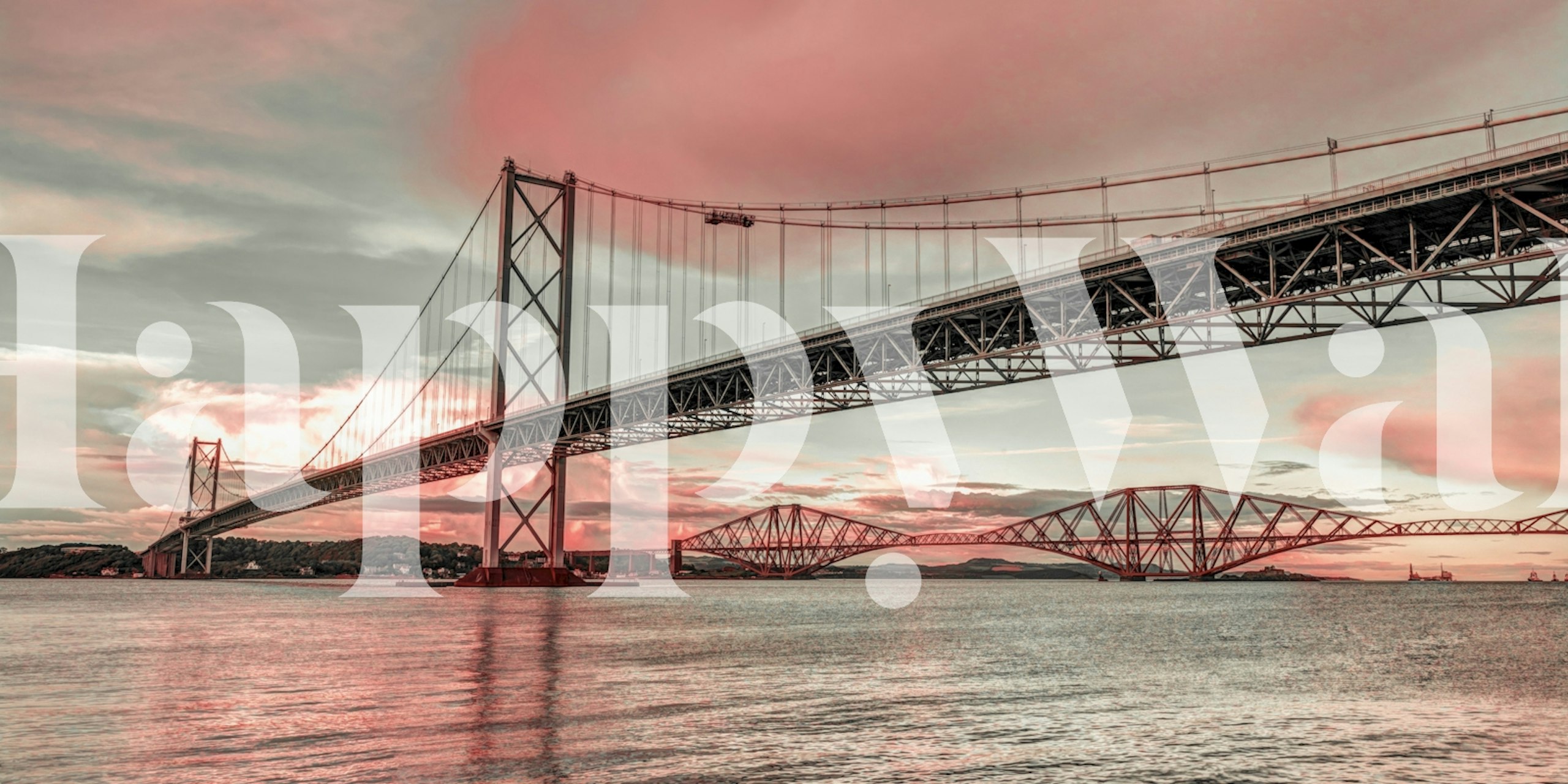Sunset Over the River Bridge wallpaper in a room