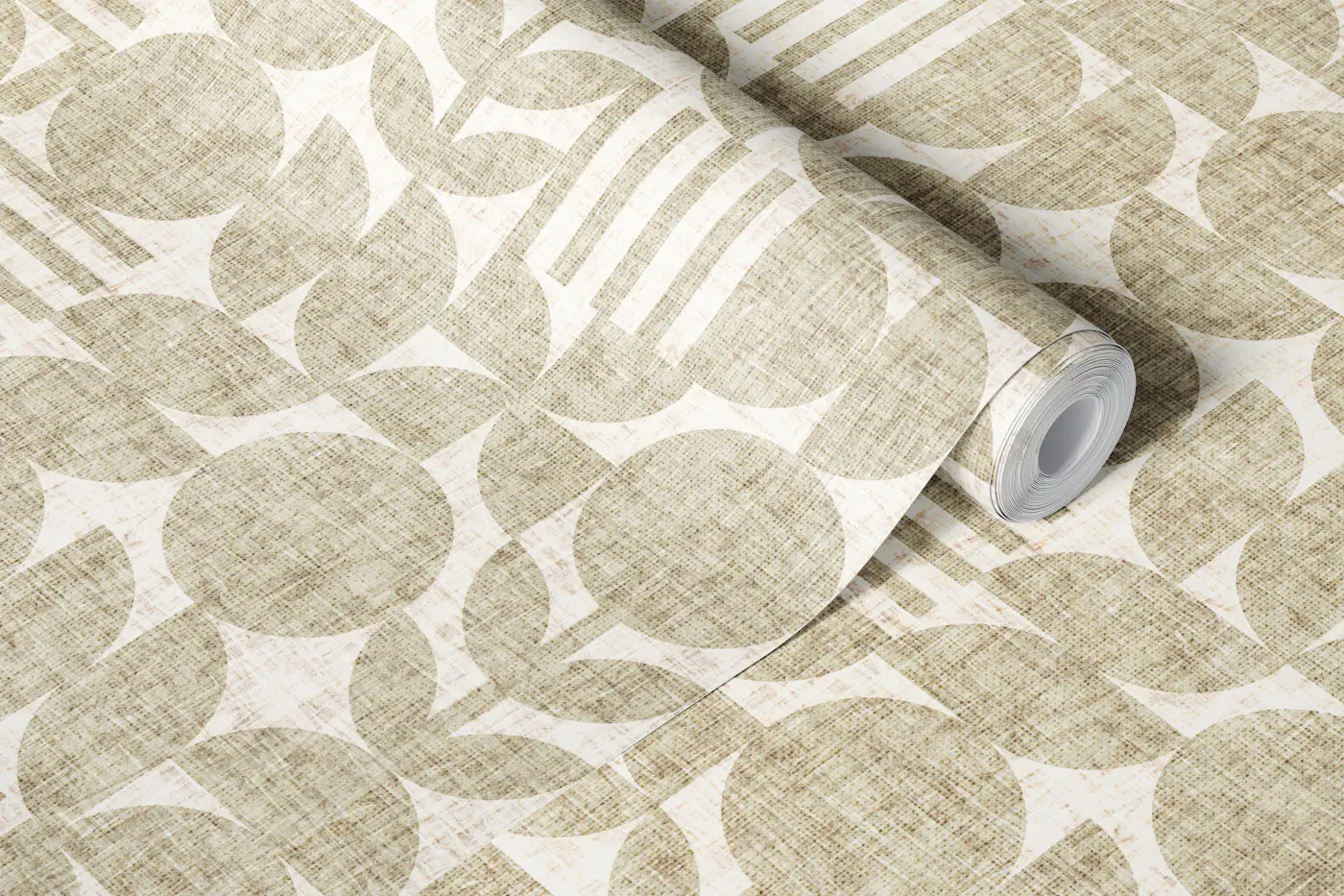 Scandi Texture Block Print Neutral Boho Moss wallpaper roll