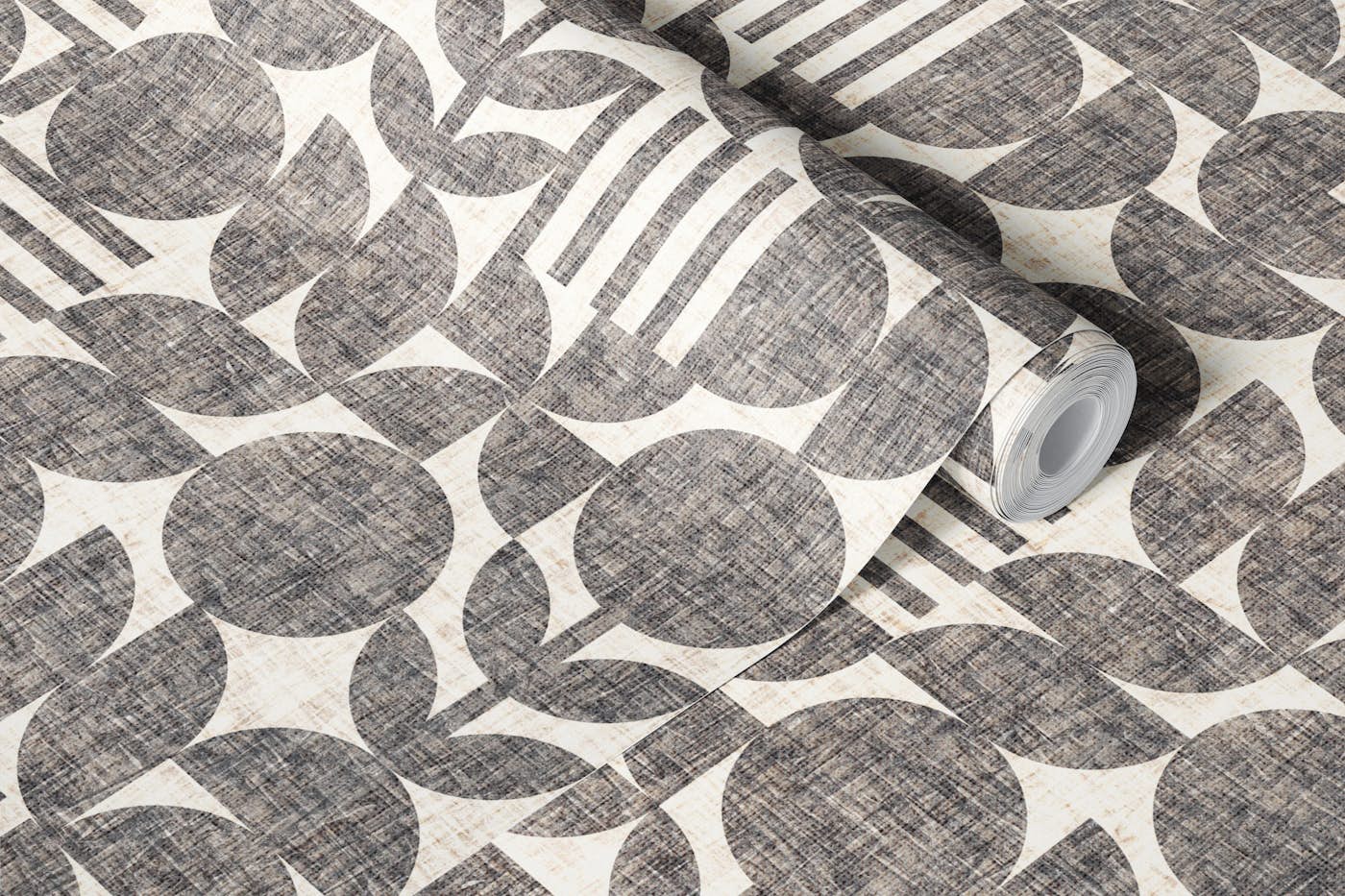 Scandi Texture Block Print Neutral Boho Grey wallpaper roll