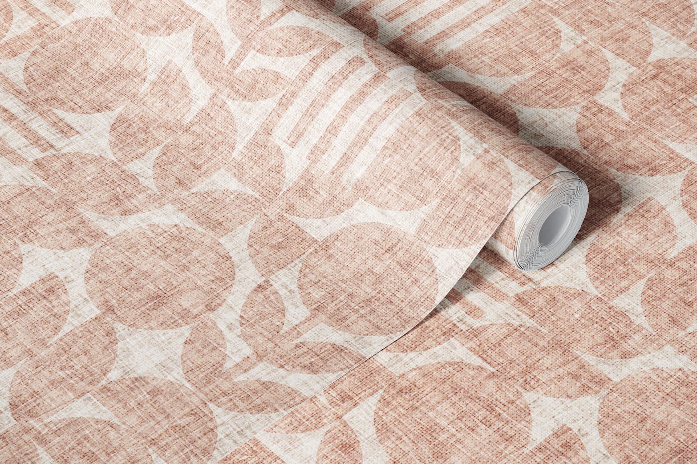 Scandi Texture Block Print Neutral Boho Pink wallpaper roll
