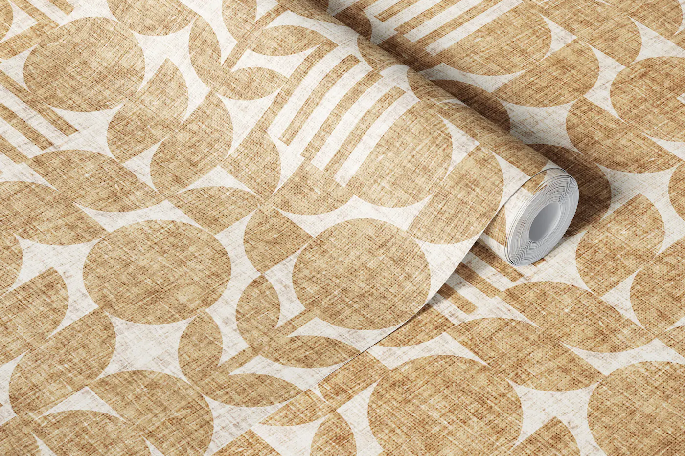 Scandi Texture Block Print Neutral Boho Gold wallpaper roll