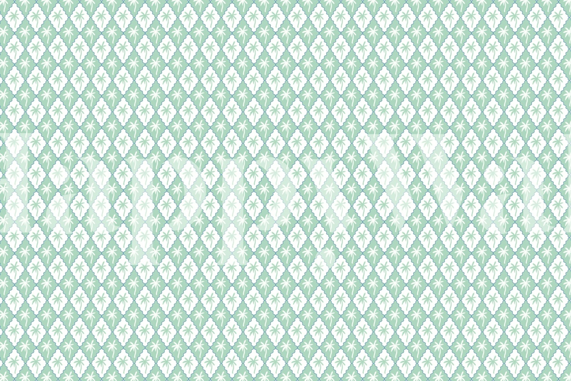 Carta da parati mint scalloped diamonds with palm in una stanza