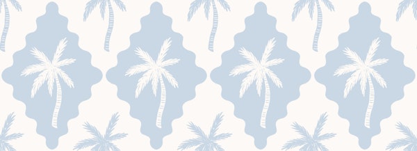scalloped diamonds with palms - soft blue