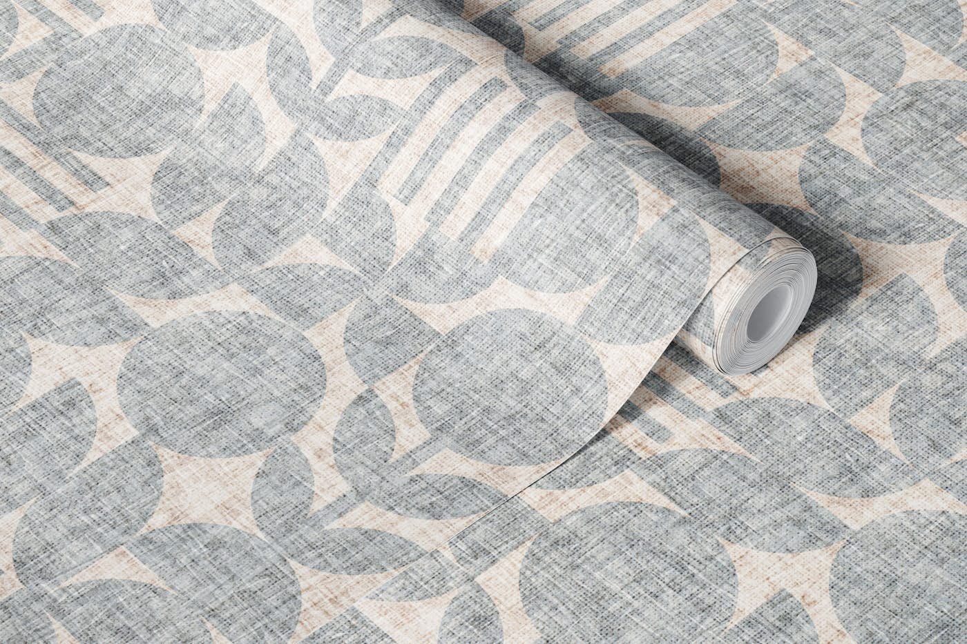 Scandi Texture Block Print Neutral Boho Blue wallpaper roll