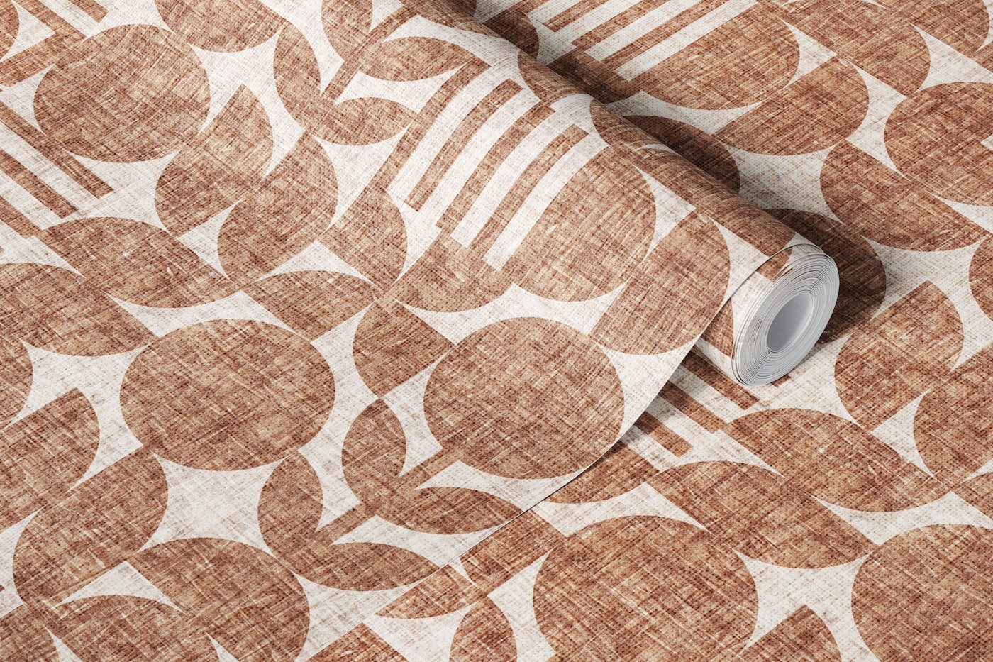 Scandi Texture Block Print Neutral Boho Brown wallpaper roll