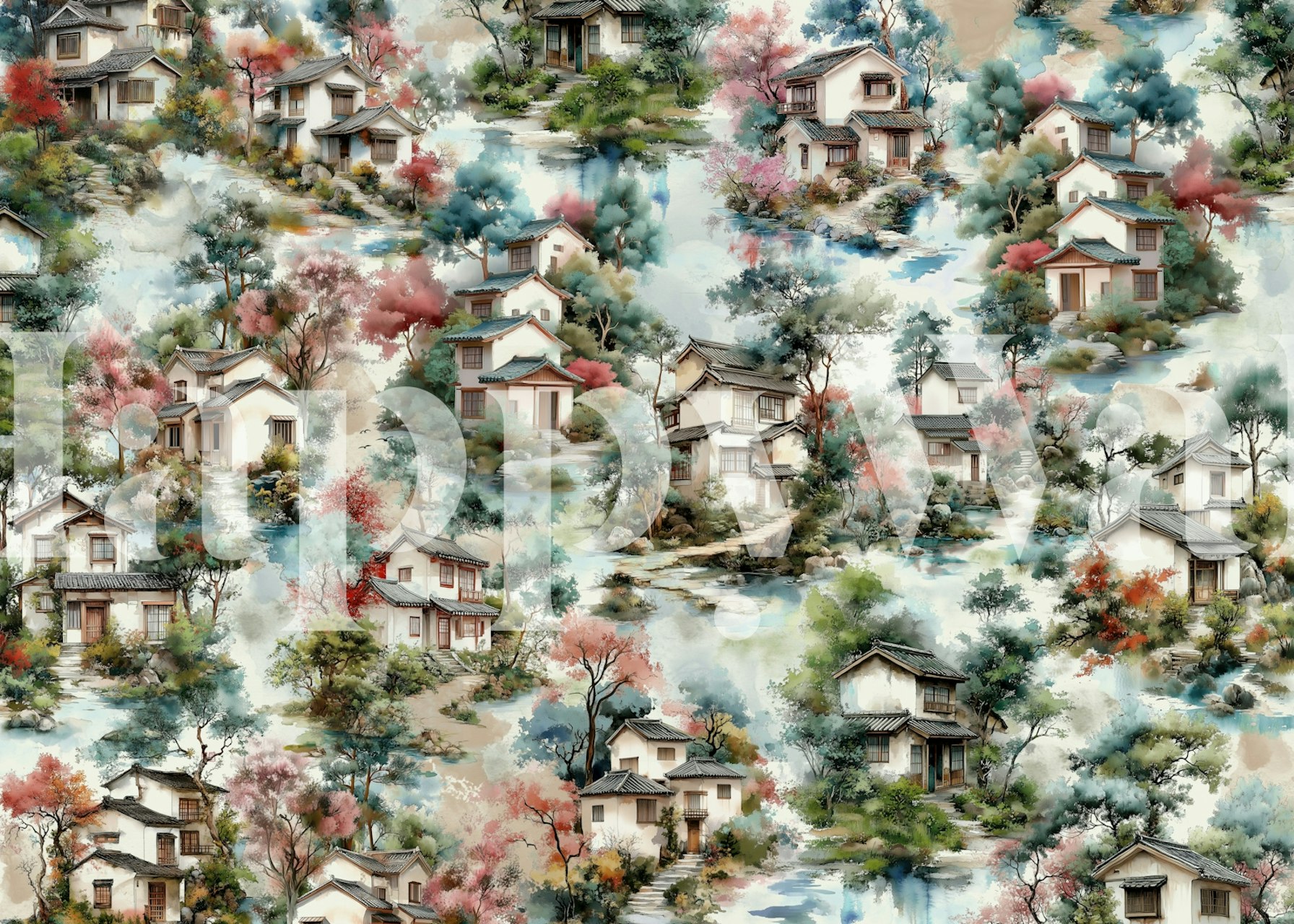 Kasaka wallpaper featuring serene landscapes and homes.