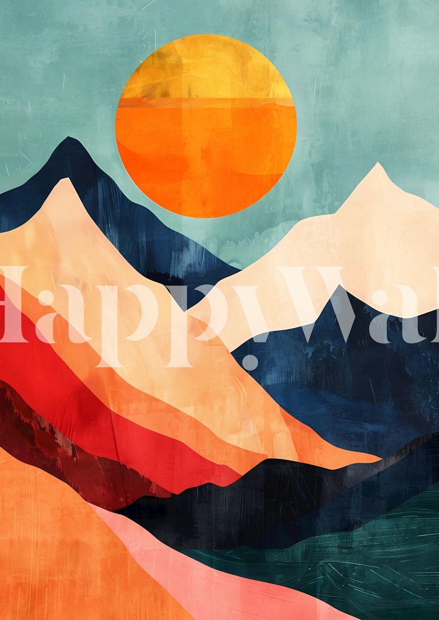 Abstract Mountain Sunrise wallpaper in a room