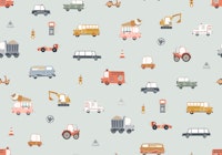 Vintage Vehicle Adventure in blue Big Scale wallpaper
