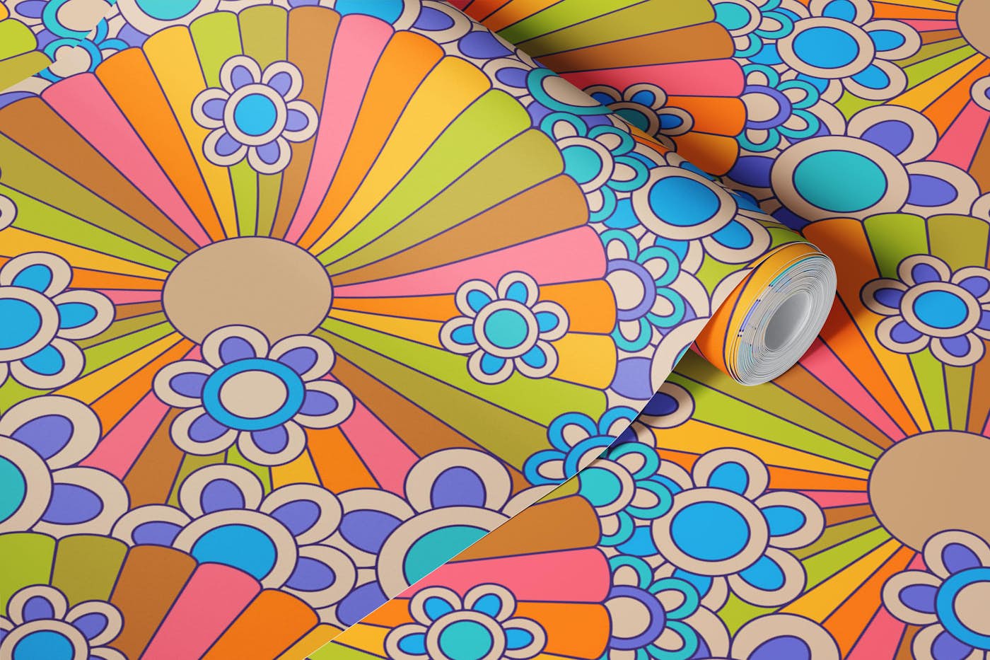 Far Out Flowers Retro Groovy Seventies Floral wallpaper roll