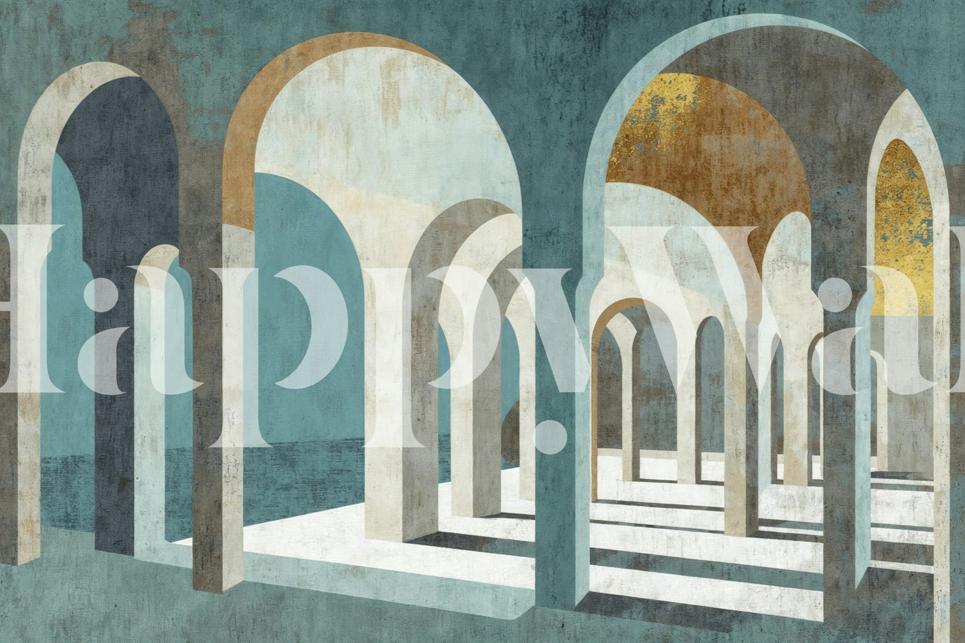 Nocturnal Moroccan Arches Tapete in einem Raum