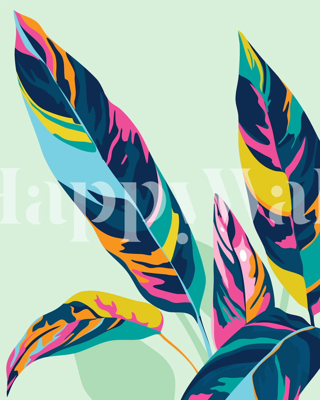 Colorful botanical wallpaper in a room