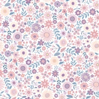 Daisy Ditsy - Lilac and Pink on White - Small wallpaper