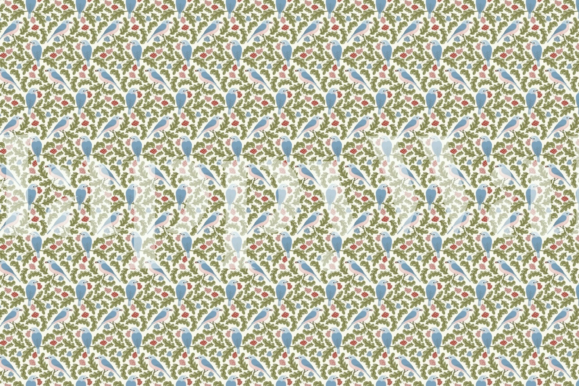 Projekt tapety Birds and berries w pokoju