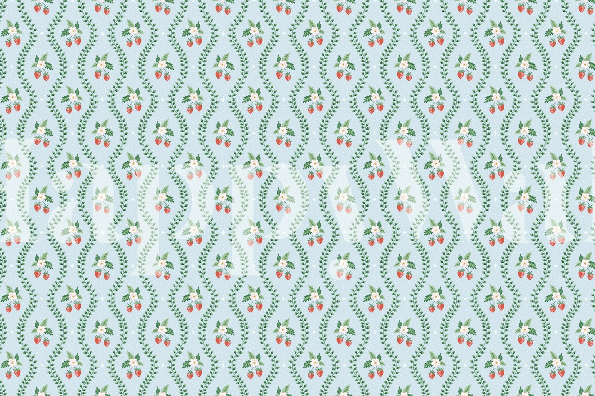 Strawberry stripe blue wallpaper in a room