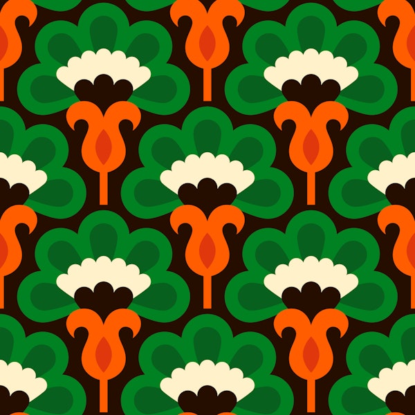 Stylish Retro Florals - Green Orange